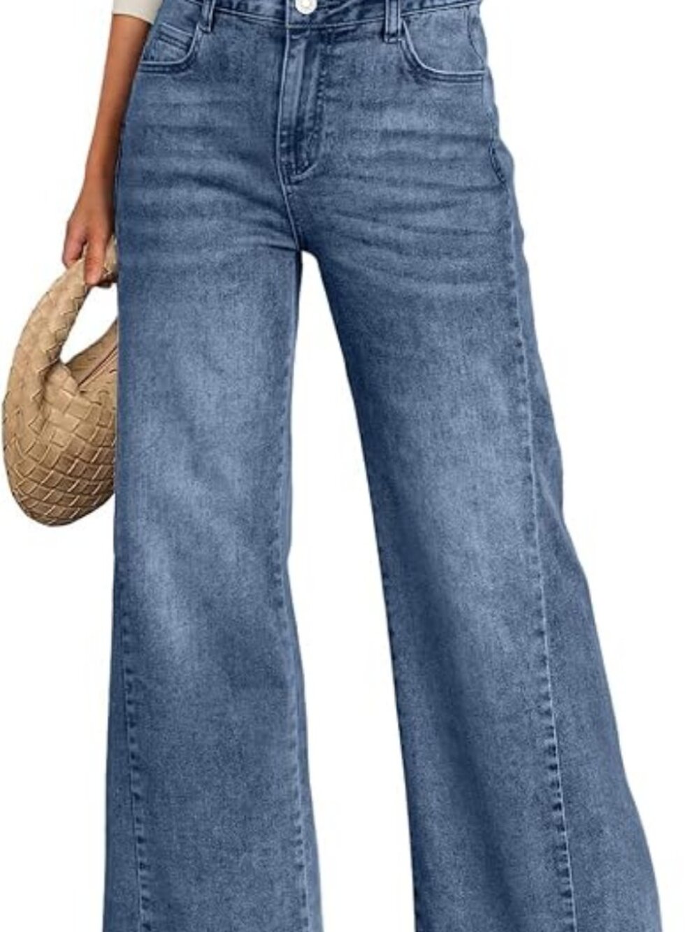 Trendy Queen Women's Wide Leg Jeans, Relaxed Loose with Raw Hem Pants - Picture 2 of 6